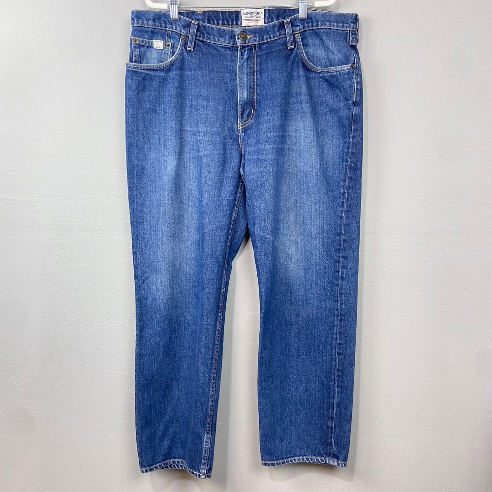 Vintage Lands End Traditional Fit Jeans Size 38 Blue Denim Made in USA Straight